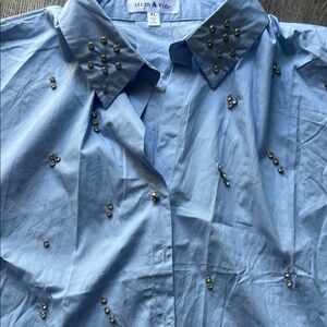 Blue Embellished cropped Shirt